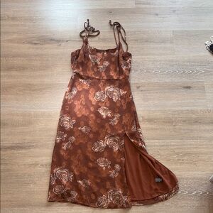 Elegant Rust Floral Midi Dress